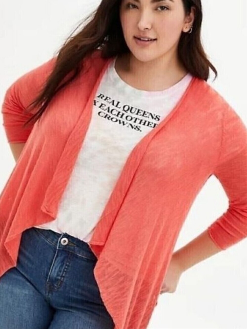 Cable & Gauge Open Front Drape Waterfall Front Coral Cardigan Size Small